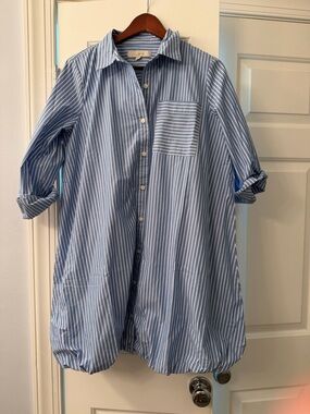 LOFT Blue and White Striped Shirt